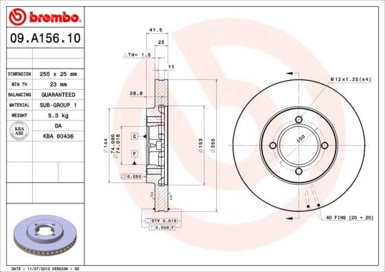 Тормозной диск 09A15610 BREMBO