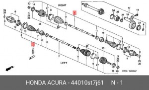 Шарнирный комплект, приводной вал 44010ST7J61 HONDA