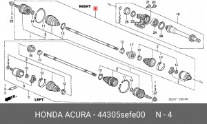 Вал привода колеса в сборе с ШРУСами 44305-SEF-E00 HONDA