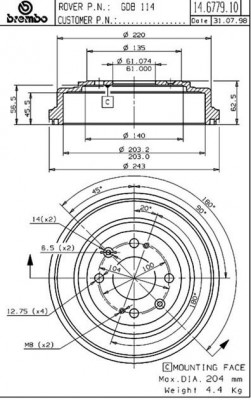 Тормозной барабан 14.6779.10 BREMBO