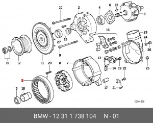 Статор, генератор 12 31 1 738 104 BMW