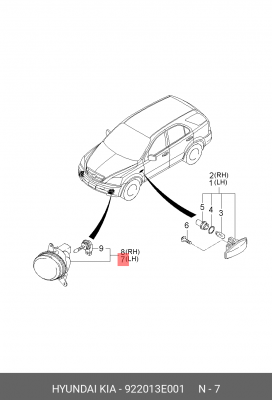 Фара противотуманная 922013E001 HYUNDAI KIA
