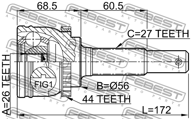 ШРУС 0210-P12YDA44 FEBEST