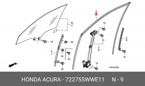 Направляющая стекла двери 72275SWWE11 HONDA