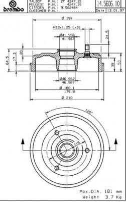 Тормозной барабан 14.5606.10 BREMBO
