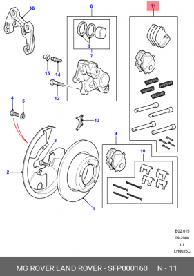 Комплект тормозных колодок, диско SFP000160 LAND ROVER