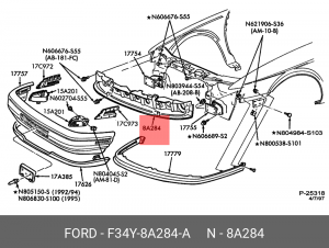 Кронштейн крепления решетки радиатора F34Y-8A284-A FORD