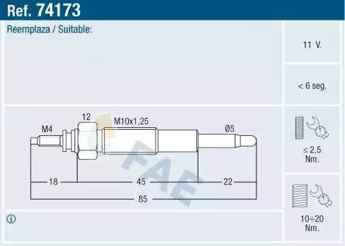 Свеча накаливания 74173 FAE