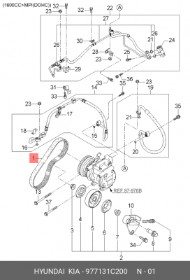 Поликлиновой ремень 97713-1C200 HYUNDAI KIA