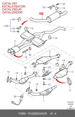 Глушитель - задняя часть системы ОГ 91GB-5K244-CB FORD
