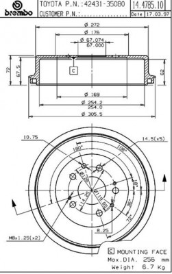 Тормозной барабан 14.4785.10 BREMBO