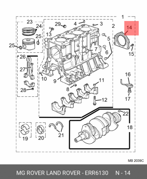 Уплотняющее кольцо, коленчатый вал ERR6130 MG ROVER LAND ROVER