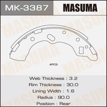 Колодки тормозные барабанные MK3387 MASUMA
