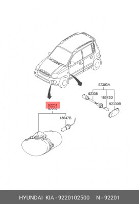 Противотуманная фара 9220102500 HYUNDAI KIA