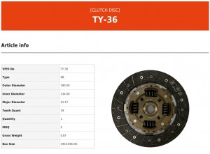 Диск сцепления TY36 VALEO PHC