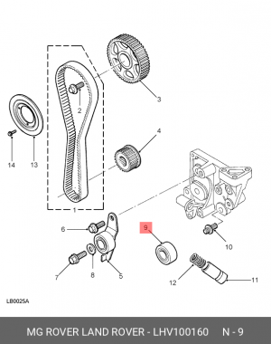 Паразитный / Ведущий ролик, зубчатый ремень LHV100160 MG ROVER LAND ROVER