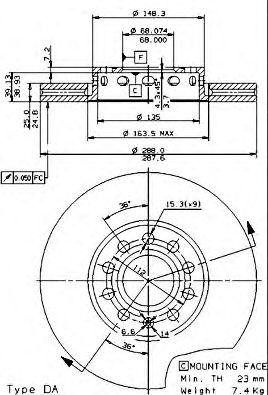 Тормозной диск 09574524 BREMBO