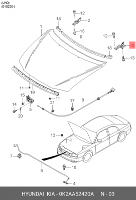 Петля - шарнир открывания капота 0K2AA52420A HYUNDAI KIA