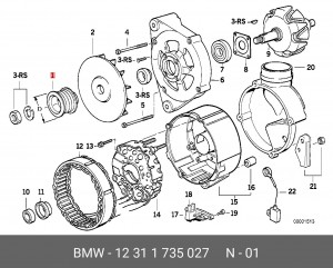 Ременный шкив, генератор 12 31 1735027 BMW