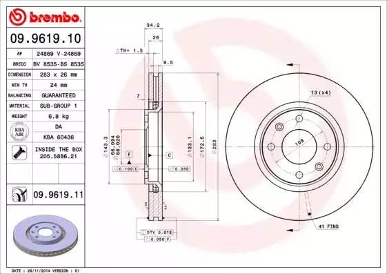Тормозной диск 09961910 BREMBO