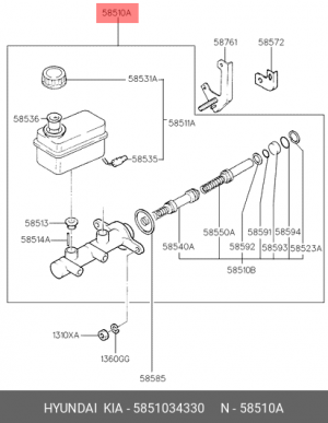 Главный тормозной цилиндр 5851034330 HYUNDAI KIA