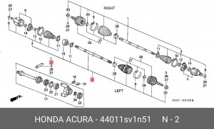Вал привода колеса в сборе с ШРУСами 44011SV1N51 HONDA