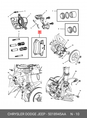 Комплект тормозных колодок, диско 5018945AA CHRYSLER
