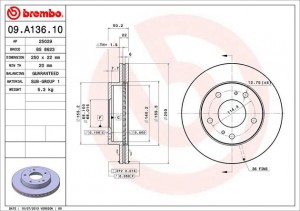 Тормозной диск 09.A136.10 BREMBO