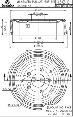 Тормозной барабан 14.5495.10 BREMBO