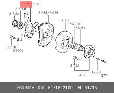Кулак поворотный 5171522100 HYUNDAI KIA
