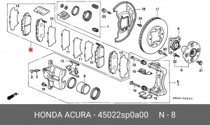 Комплект тормозных колодок, диско 45022-SP0-A00 HONDA