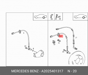 Датчик, частота вращения колеса 2025401317 MERCEDES BENZ