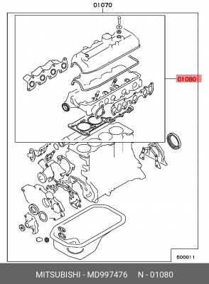 Комплект прокладок, головка цилиндра MD997476 MITSUBISHI