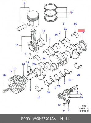 Уплотняющее кольцо, коленчатый вал V93HF-6701-AA FORD