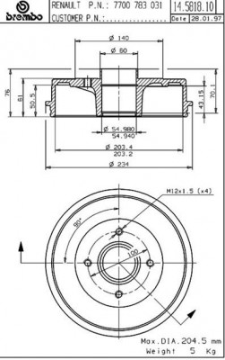 Тормозной барабан 14.5818.10 BREMBO