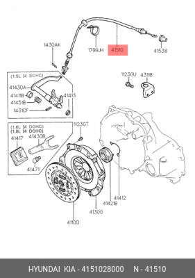 Трос, управление сцеплением 4151028000 HYUNDAI KIA