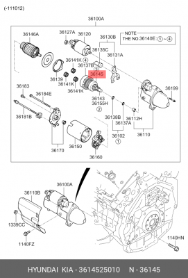 Бендикс стартера 3614525010 HYUNDAI KIA