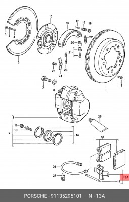 Комплектующие, колодки дискового тормоза 91135295101 PORSCHE