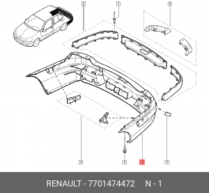 Бампер задний 7701474472 RENAULT
