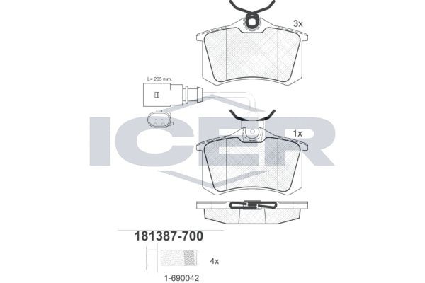 Комплект тормозных колодок, диско 181387700 ICER