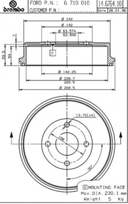 Тормозной барабан 14.6764.10 BREMBO