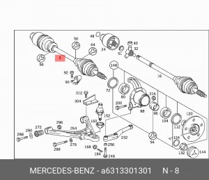 Вал привода колеса в сборе с ШРУСами A 631 330 13 01 MERCEDES BENZ