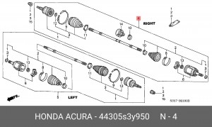 Вал привода колеса в сборе с ШРУСами 44305S3Y950 HONDA
