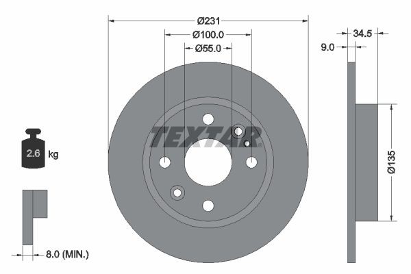 Тормозной диск 92096600 TEXTAR