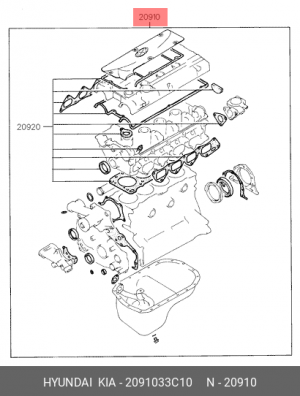 Комплект прокладок, двигатель 2091033C10 HYUNDAI KIA