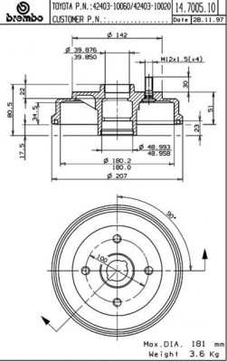 Тормозной барабан 14.7005.10 BREMBO