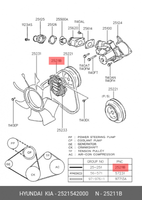 Клиновой ремень 2521542000 HYUNDAI KIA