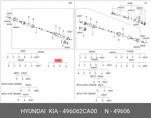 Комплект пылника, приводной вал 496062CA00 HYUNDAI KIA