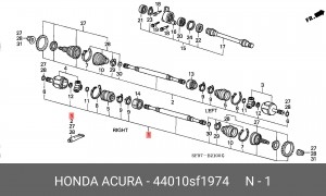 Шарнирный комплект, приводной вал 44010SF1974 HONDA