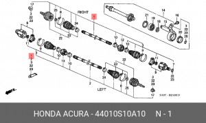 Вал привода колеса в сборе с ШРУСами 44010S10A10 HONDA